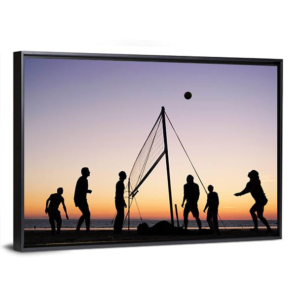 People Playing Volleyball On The Beach Canvas Wall Art-1 Piece-Floating Frame-36&quot; x 24&quot;-Tiaracle