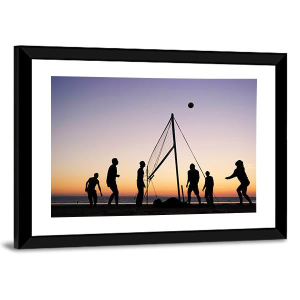 People Playing Volleyball On The Beach Canvas Wall Art-1 Piece-Framed Print-30" x 20"-Tiaracle