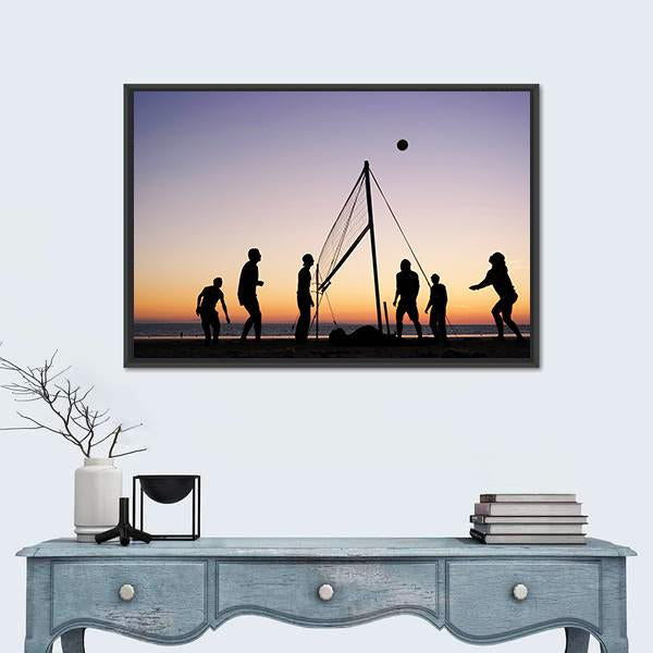 People Playing Volleyball On The Beach Canvas Wall Art-5 Horizontal-Gallery Wrap-22&quot; x 12&quot;-Tiaracle