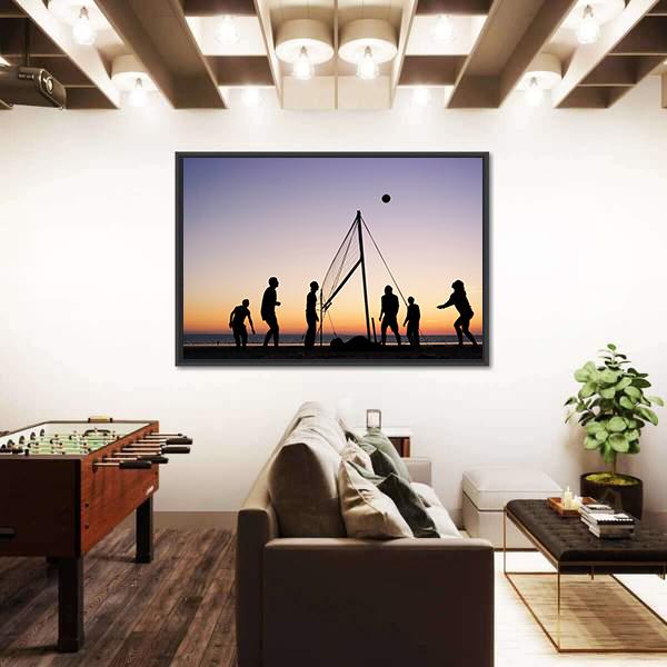 People Playing Volleyball On The Beach Canvas Wall Art-5 Horizontal-Gallery Wrap-22&quot; x 12&quot;-Tiaracle