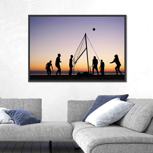 People Playing Volleyball On The Beach Canvas Wall Art-5 Horizontal-Gallery Wrap-22&quot; x 12&quot;-Tiaracle
