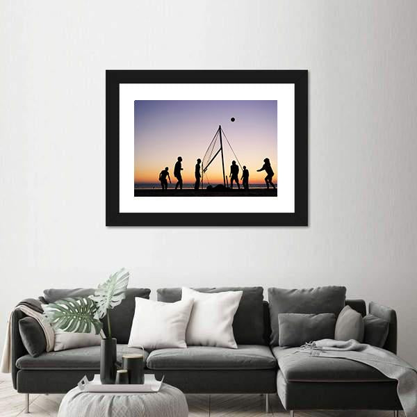 People Playing Volleyball On The Beach Canvas Wall Art-5 Horizontal-Gallery Wrap-22&quot; x 12&quot;-Tiaracle