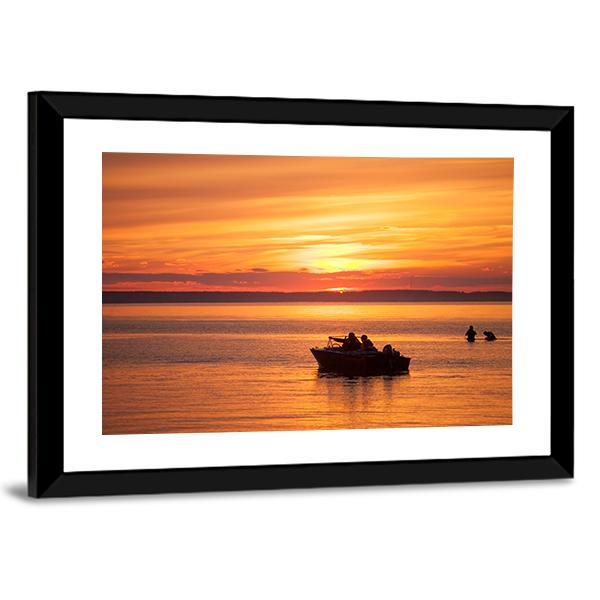 People Sailing In Boat At Sunset Canvas Wall Art-3 Horizontal-Gallery Wrap-25" x 16"-Tiaracle