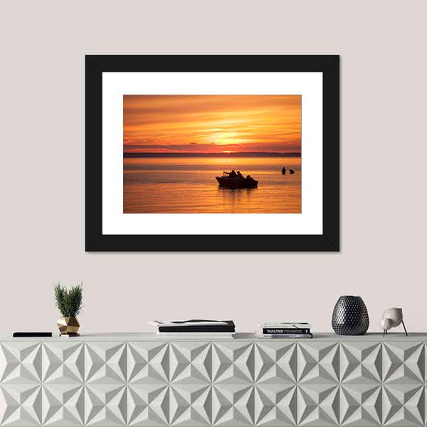 People Sailing In Boat At Sunset Canvas Wall Art-3 Horizontal-Gallery Wrap-25" x 16"-Tiaracle