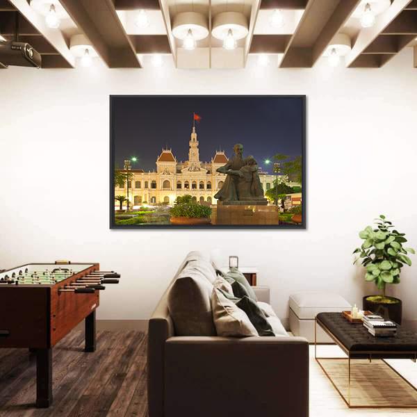 People's Committee Building At Night Canvas Wall Art-5 Horizontal-Gallery Wrap-22" x 12"-Tiaracle