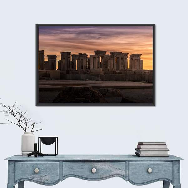Persepolis Under Dark Clouds In Iran Canvas Wall Art-1 Piece-Floating Frame-24" x 16"-Tiaracle