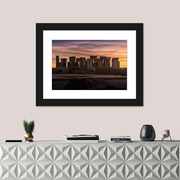 Persepolis Under Dark Clouds In Iran Canvas Wall Art-1 Piece-Framed Print-20" x 16"-Tiaracle