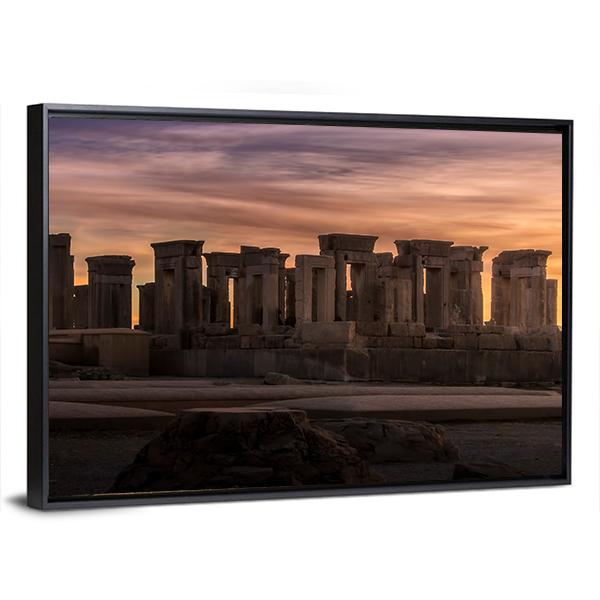 Persepolis Under Dark Clouds In Iran Canvas Wall Art-3 Horizontal-Gallery Wrap-25" x 16"-Tiaracle