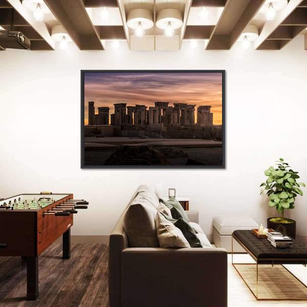 Persepolis Under Dark Clouds In Iran Canvas Wall Art-3 Horizontal-Gallery Wrap-25" x 16"-Tiaracle