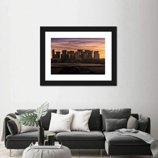 Persepolis Under Dark Clouds In Iran Canvas Wall Art-3 Horizontal-Gallery Wrap-25" x 16"-Tiaracle