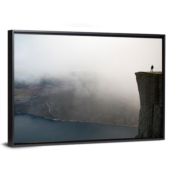 Person Standing On Preikestolen Canvas Wall Art-3 Horizontal-Gallery Wrap-25" x 16"-Tiaracle