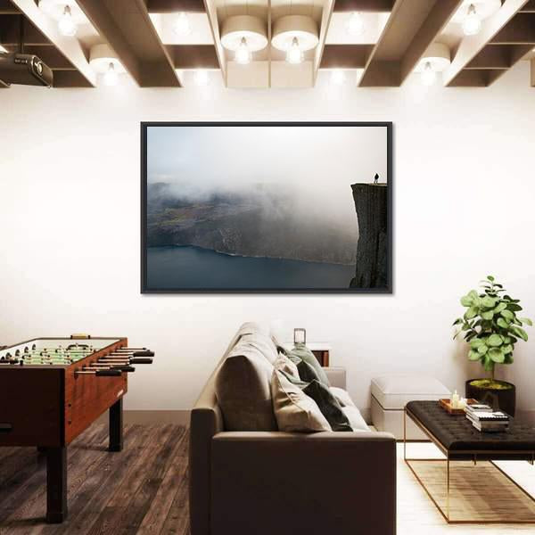 Person Standing On Preikestolen Canvas Wall Art-3 Horizontal-Gallery Wrap-25" x 16"-Tiaracle