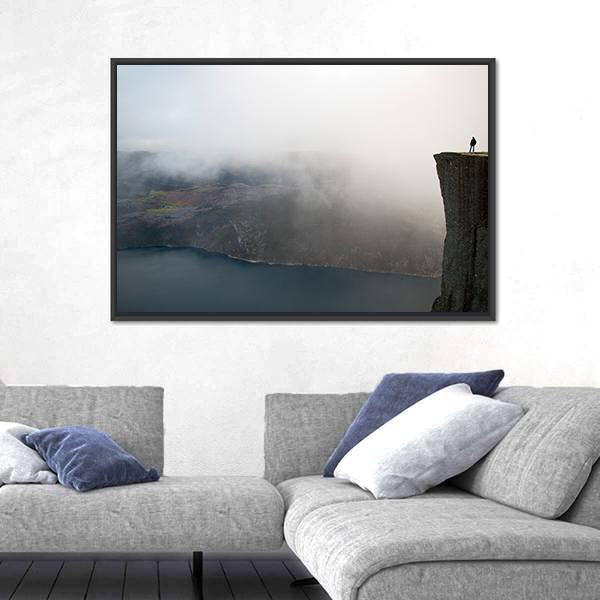 Person Standing On Preikestolen Canvas Wall Art-3 Horizontal-Gallery Wrap-25" x 16"-Tiaracle