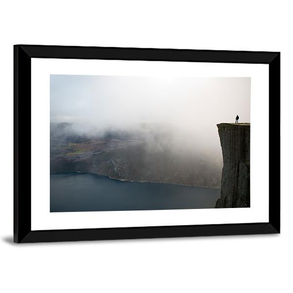 Person Standing On Preikestolen Canvas Wall Art-3 Horizontal-Gallery Wrap-25" x 16"-Tiaracle