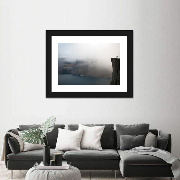 Person Standing On Preikestolen Canvas Wall Art-3 Horizontal-Gallery Wrap-25" x 16"-Tiaracle