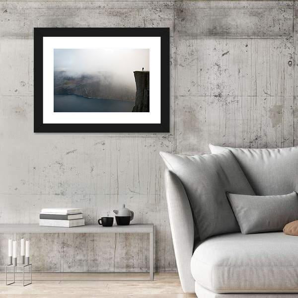 Person Standing On Preikestolen Canvas Wall Art-3 Horizontal-Gallery Wrap-25" x 16"-Tiaracle