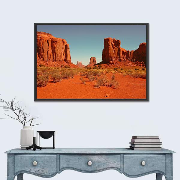 Perspective Of Monument Valley Canvas Wall Art-1 Piece-Floating Frame-24" x 16"-Tiaracle