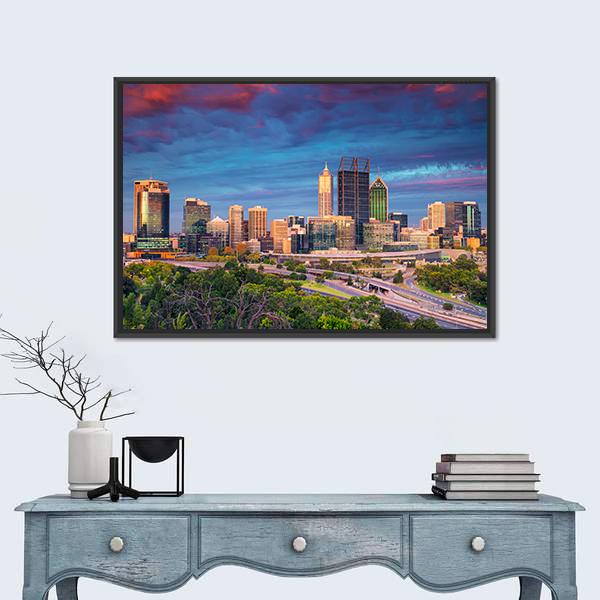 Perth Skyline During Sunset Canvas Wall Art Tiaracle