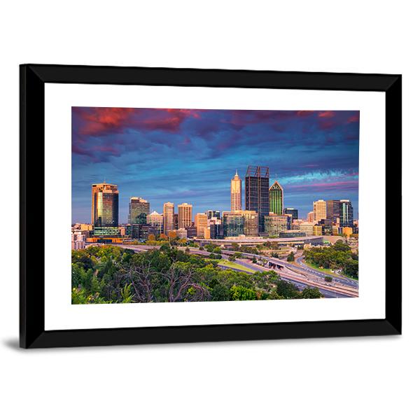 Perth Skyline During Sunset Canvas Wall Art Tiaracle
