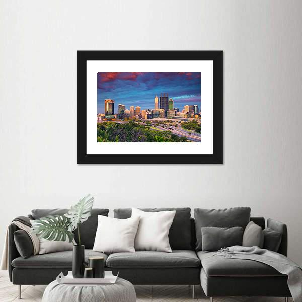 Perth Skyline During Sunset Canvas Wall Art-3 Horizontal-Gallery Wrap-25" x 16"-Tiaracle