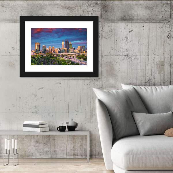 Perth Skyline During Sunset Canvas Wall Art-3 Horizontal-Gallery Wrap-25" x 16"-Tiaracle