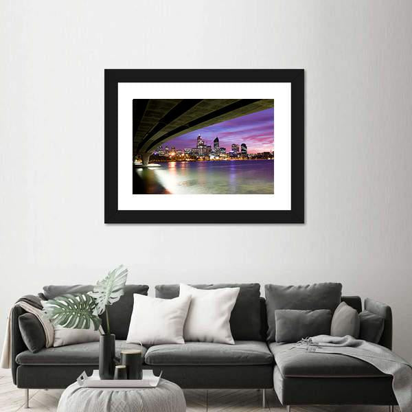 Perth Viewed On Glorious Morning With Narrows Bridge Canvas Wall Art-1 Piece-Framed Print-20" x 16"-Tiaracle