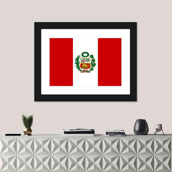 Peruvian Flag With National Emblem Canvas Wall Art-5 Horizontal-Gallery Wrap-22" x 12"-Tiaracle