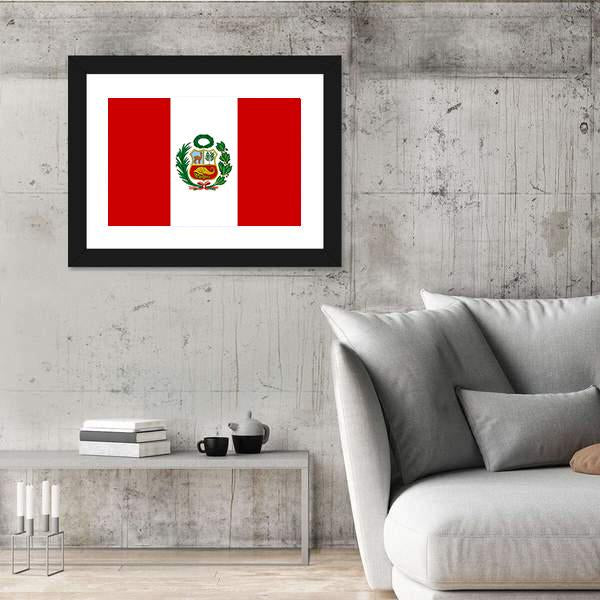 Peruvian Flag With National Emblem Canvas Wall Art-5 Horizontal-Gallery Wrap-22" x 12"-Tiaracle