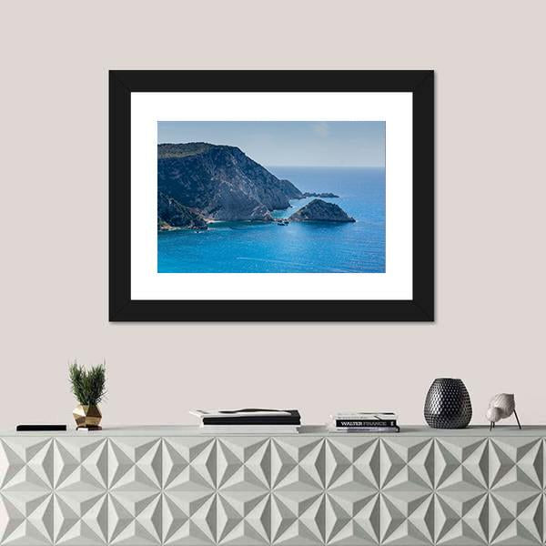 Petani Beach And Kefalonia Ionian Islands Canvas Wall Art-1 Piece-Framed Print-20" x 16"-Tiaracle