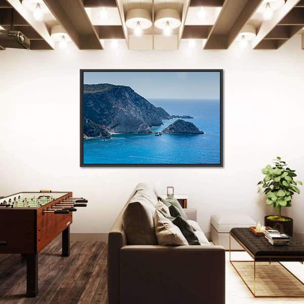 Petani Beach And Kefalonia Ionian Islands Canvas Wall Art-3 Horizontal-Gallery Wrap-25" x 16"-Tiaracle