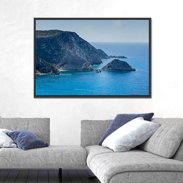 Petani Beach And Kefalonia Ionian Islands Canvas Wall Art-3 Horizontal-Gallery Wrap-25" x 16"-Tiaracle