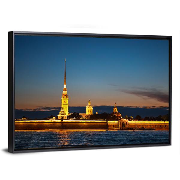 Peter And Paul Fortress On The Hare Island At Night Canvas Wall Art-3 Horizontal-Gallery Wrap-25" x 16"-Tiaracle