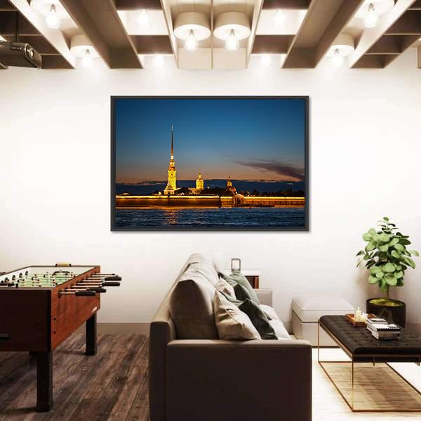 Peter And Paul Fortress On The Hare Island At Night Canvas Wall Art-3 Horizontal-Gallery Wrap-25" x 16"-Tiaracle