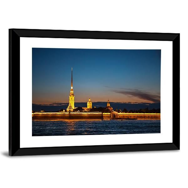 Peter And Paul Fortress On The Hare Island At Night Canvas Wall Art-3 Horizontal-Gallery Wrap-25" x 16"-Tiaracle