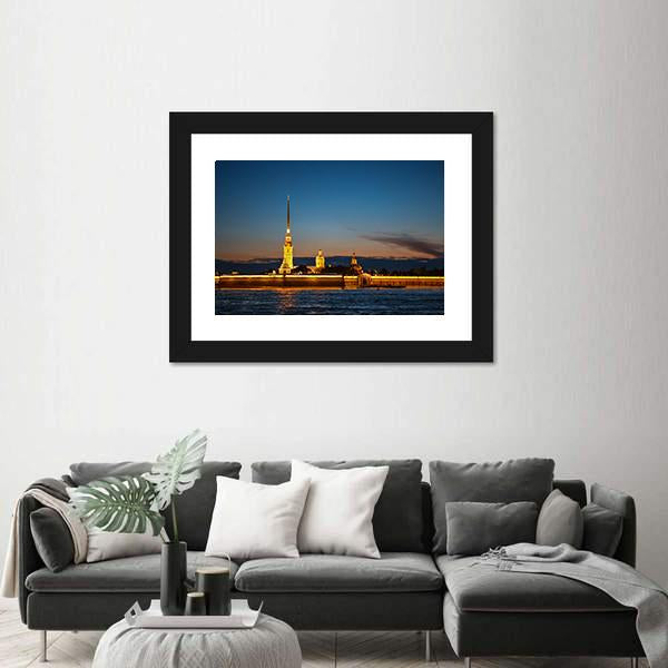 Peter And Paul Fortress On The Hare Island At Night Canvas Wall Art-3 Horizontal-Gallery Wrap-25" x 16"-Tiaracle