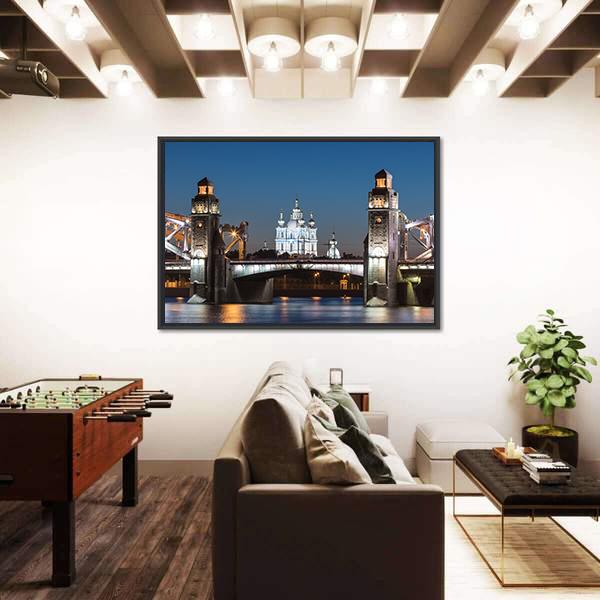 Peter The Great Bridge And Smolny Cathedral Canvas Wall Art-5 Horizontal-Gallery Wrap-22" x 12"-Tiaracle