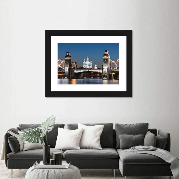 Peter The Great Bridge And Smolny Cathedral Canvas Wall Art-5 Horizontal-Gallery Wrap-22" x 12"-Tiaracle