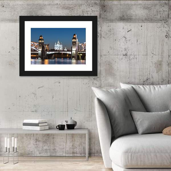 Peter The Great Bridge And Smolny Cathedral Canvas Wall Art-5 Horizontal-Gallery Wrap-22" x 12"-Tiaracle