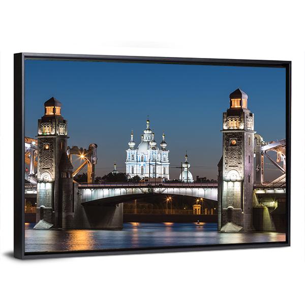 Peter The Great Bridge And Smolny Cathedral Canvas Wall Art-5 Horizontal-Gallery Wrap-22" x 12"-Tiaracle