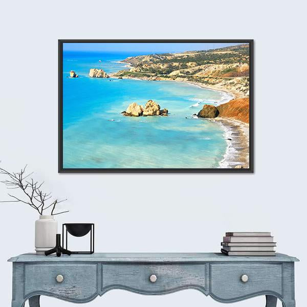 Petra Tou Romiou Aphrodites In Paphos Canvas Wall Art-1 Piece-Floating Frame-24" x 16"-Tiaracle