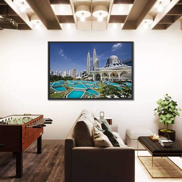 Petronas Twin Towers At Kuala Lumpur Canvas Wall Art-5 Horizontal-Gallery Wrap-22" x 12"-Tiaracle