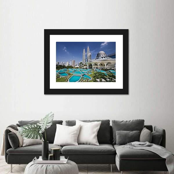 Petronas Twin Towers At Kuala Lumpur Canvas Wall Art-5 Horizontal-Gallery Wrap-22" x 12"-Tiaracle