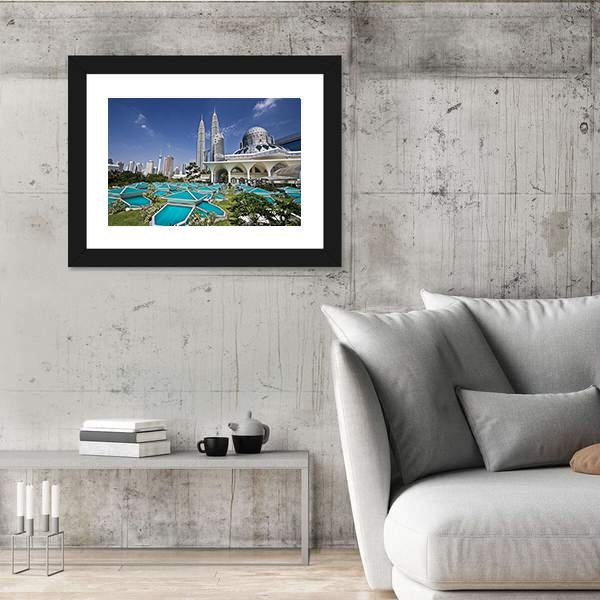 Petronas Twin Towers At Kuala Lumpur Canvas Wall Art-5 Horizontal-Gallery Wrap-22" x 12"-Tiaracle