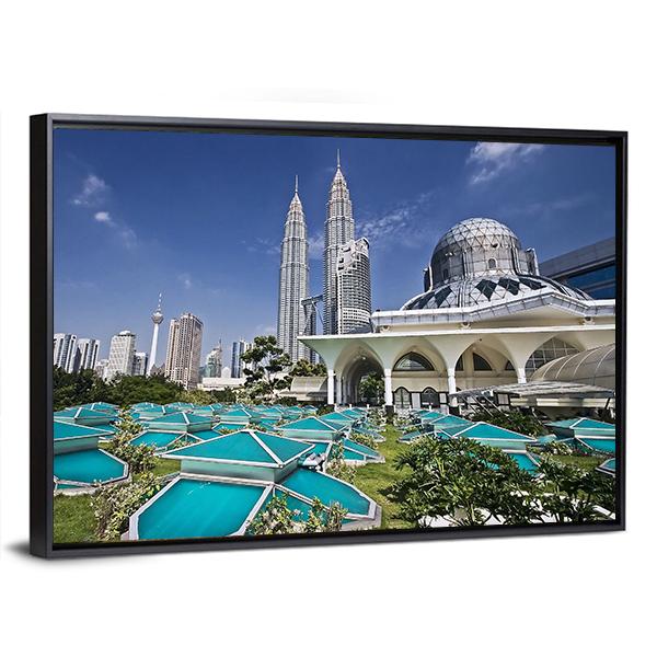 Petronas Twin Towers At Kuala Lumpur Canvas Wall Art-5 Horizontal-Gallery Wrap-22" x 12"-Tiaracle