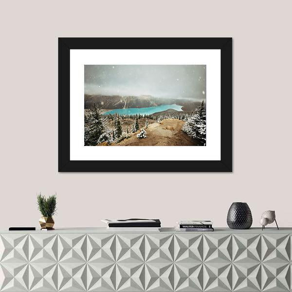 Peyto Lake In Winter With Snow Canvas Wall Art-1 Piece-Framed Print-20" x 16"-Tiaracle