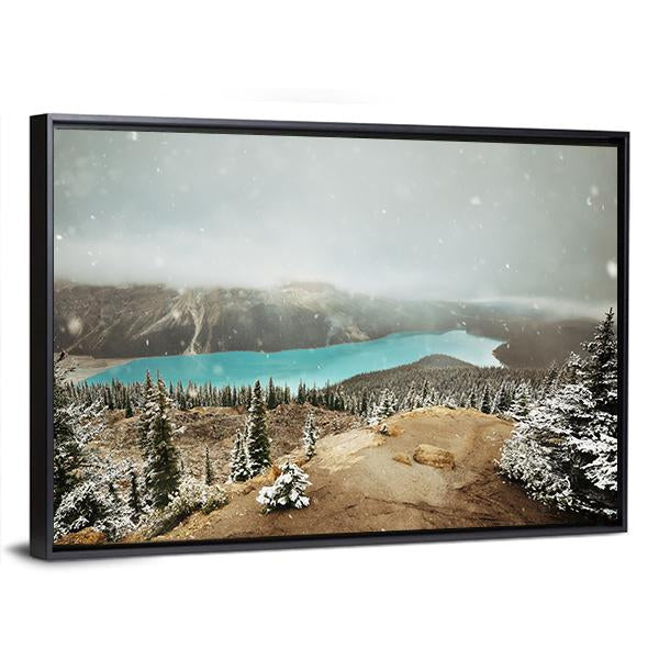 Peyto Lake In Winter With Snow Canvas Wall Art-3 Horizontal-Gallery Wrap-25" x 16"-Tiaracle