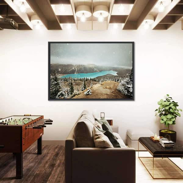 Peyto Lake In Winter With Snow Canvas Wall Art-3 Horizontal-Gallery Wrap-25" x 16"-Tiaracle
