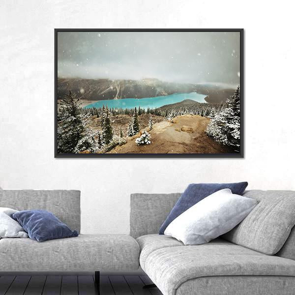 Peyto Lake In Winter With Snow Canvas Wall Art-3 Horizontal-Gallery Wrap-25" x 16"-Tiaracle