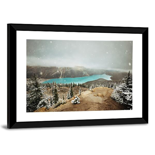 Peyto Lake In Winter With Snow Canvas Wall Art-3 Horizontal-Gallery Wrap-25" x 16"-Tiaracle