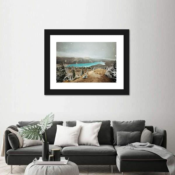 Peyto Lake In Winter With Snow Canvas Wall Art-3 Horizontal-Gallery Wrap-25" x 16"-Tiaracle